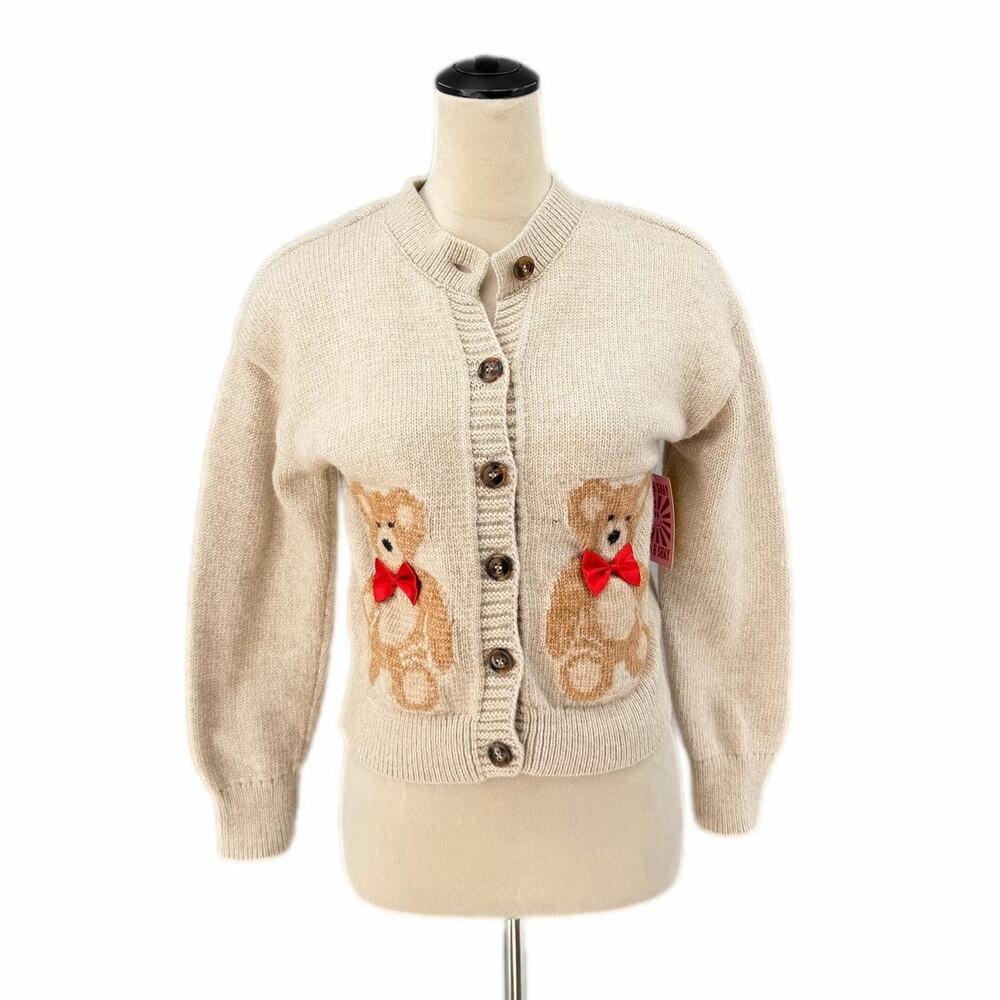Coco & Shay NWT Cream Teddy Bear Button Up Thick Knit Fun Charming Cute Cardigan
